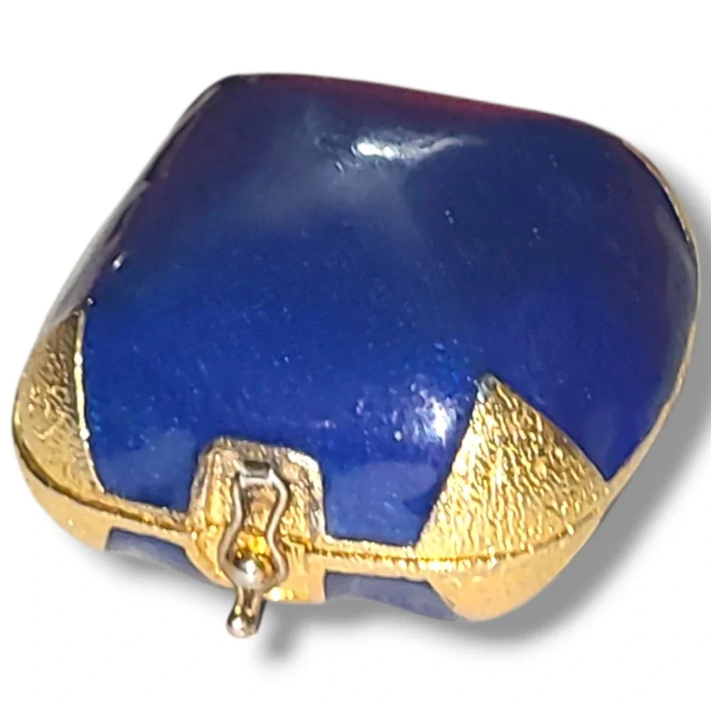 Vintage Mike & Ally Blue Enamel Gold Tone Pill Box Trinket Case Signed Italy